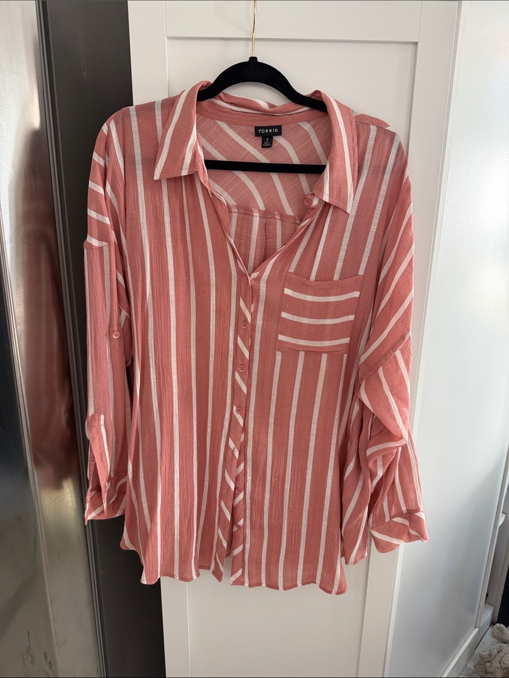torrid Coral and White Striped Button-Down Shirt